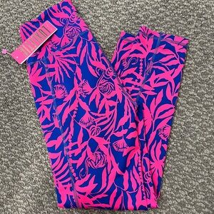 NWT Lilly Pulitzer Weekender Mid Rise Leggings Pink Grenadine Flocking